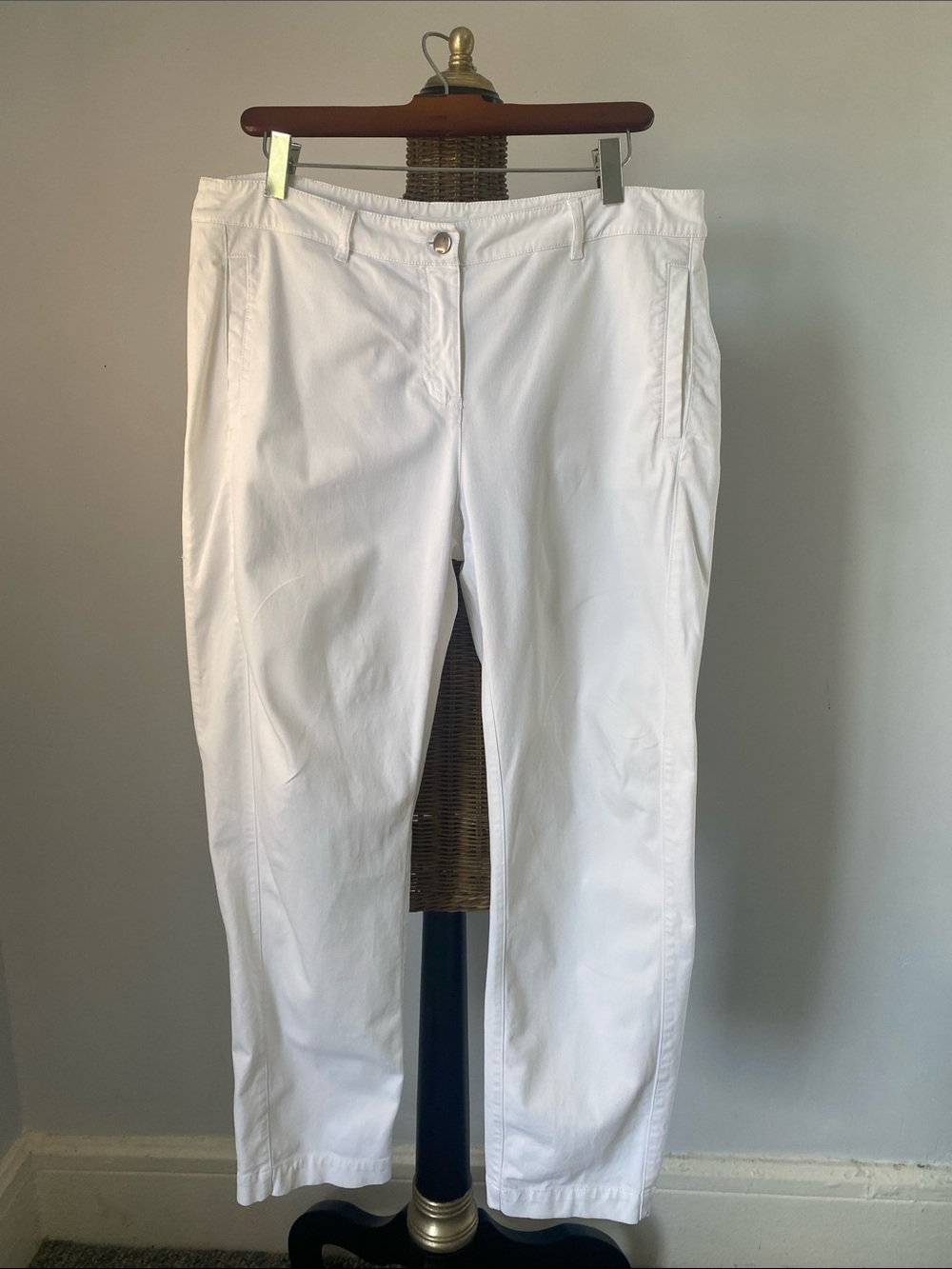 Eileen Fisher White Straight-Leg Cotton Blend Pants